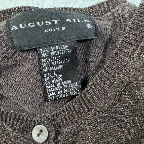 August Silk Knit Brown and Gold Metallic Button Up Sweater Large Long sleeved - Picture 13 of 13